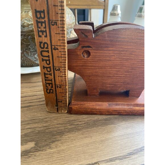 Vintage Wood Pig Napkin Letter Holder Stand Kitsch Kitchen Primitive Farmhouse - Picture 5 of 7